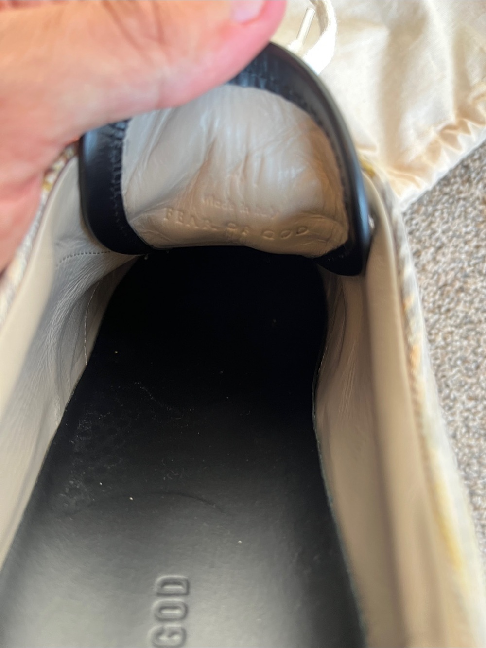Fear of God Men’s Low-Top Canvas Sneakers in Camo Gray and Cream - Picture 9 of 10